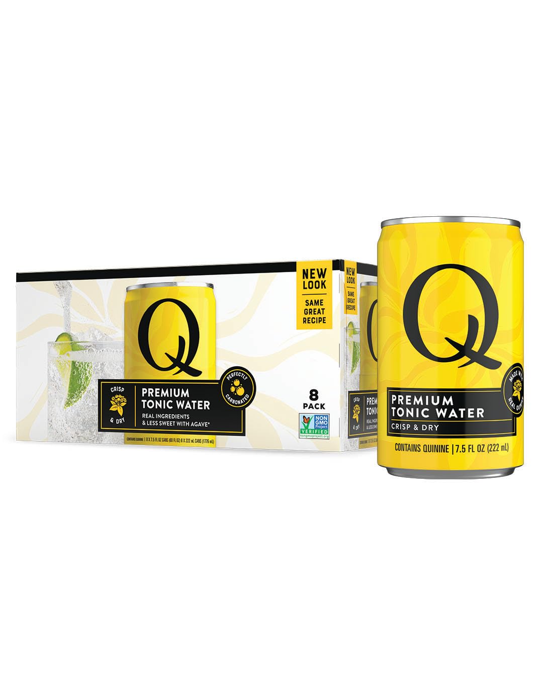 Q TONIC WATER with Real Quinine & Organic Agave - Ideal for Cocktails & Mocktails - Made with Real Ingredients, Perfectly Carbonated & Less Sweet - 45 Calories per Can - 7.5 Fl oz (Pack of 8)