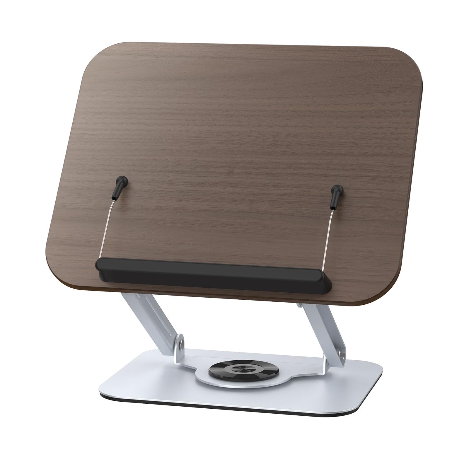Stojak na książki Niiyen Składany, regulowany stojak na książki Ergonomiczny stojak na książkę kucharską z obrotową podstawą 360° Elastyczne klipsy do laptopa z tabletem kucharskim (Srebrny)