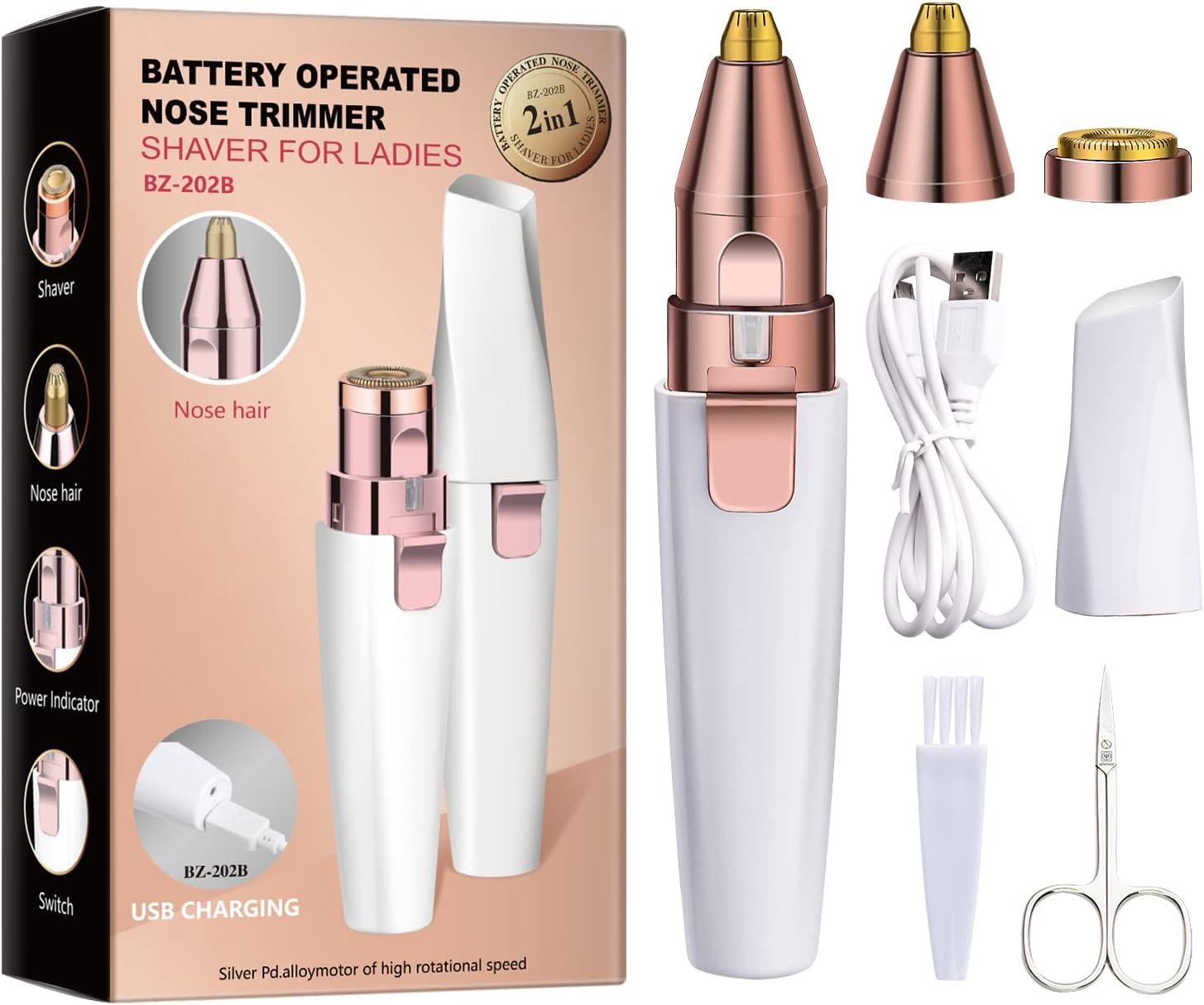 Aeruki 2 in 1 Eyebrow Trimmer & Facial Hair Removal for Women, Rechargeable 100% Painless Hair Remover Eyebrow Razor Hair Shaver for Eyebrow Nose Lips Face Armpit Body with Built-in LED Light