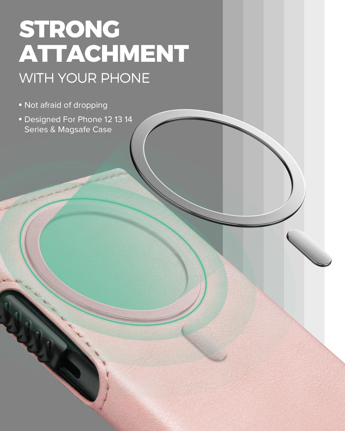 VULKIT Magnetic Wallet Card Holder Phone Card Holders Slim Leather Pop Up Case NFC/RFID Blocking, Compatible with iPhone 16/15/14/13/12 Series Pink - Image 2