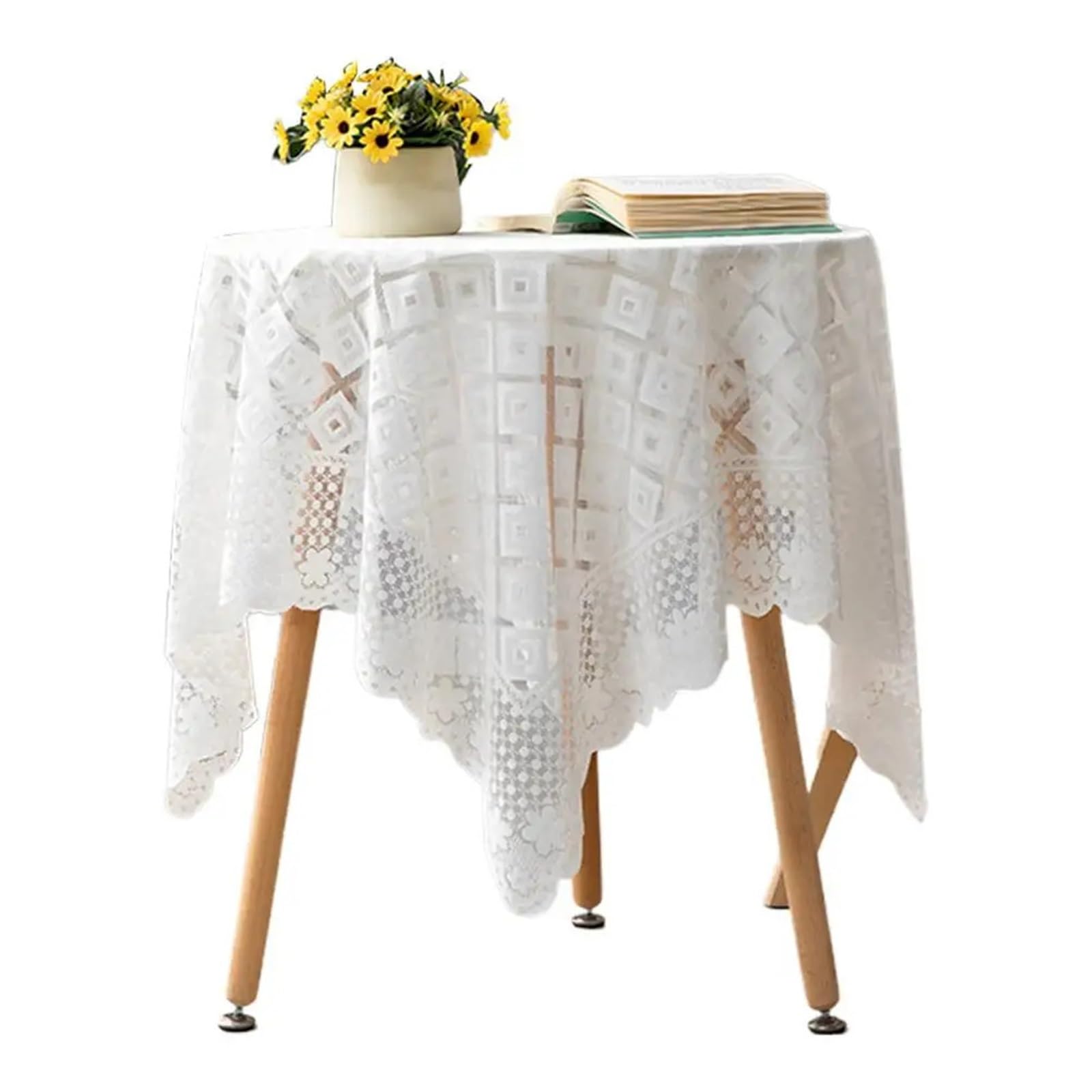 VIOLDHHJK Lace Tablecloth White Lace Tablecloth For Rustic Boho Wedding Bridal Shower Party Decoration, Embroidered Reception Table Decor(Color 3)