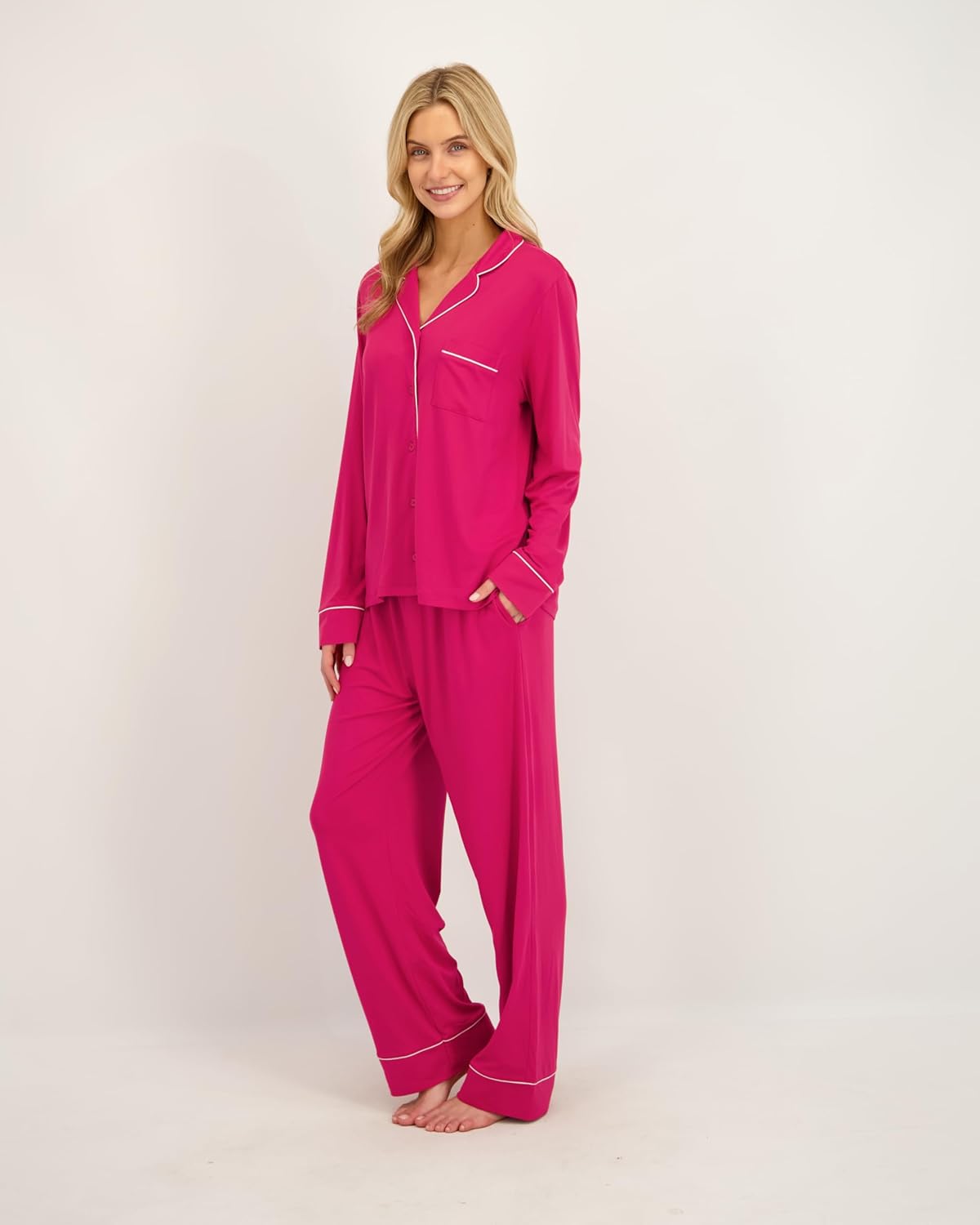 Jessica Simpson Women’s Button Down Pajama Set with Notch Collar & Long Sleeves, 2 Piece Sleepwear & Loungewear, Relaxed Fit - Image 2