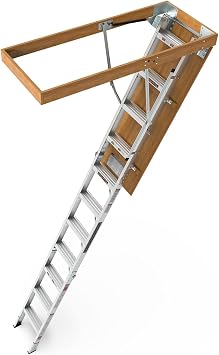 Aluminum Attic Ladder - Retractable Loft Stairs, Folding Pull-Down Design, Manual Lifting for 78"-103" Ceiling Height, 22.5" x 54", 375 lbs Capacity