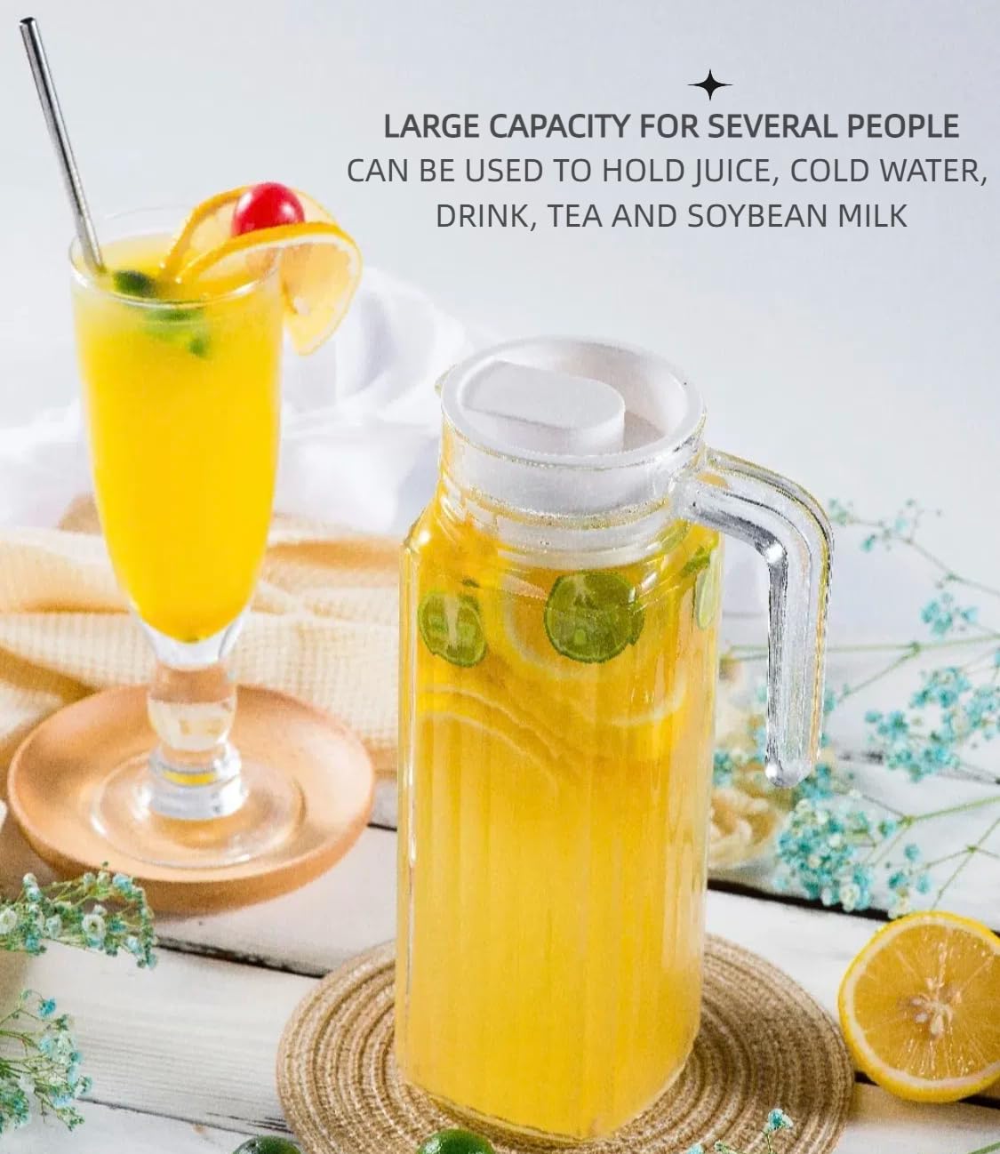 Acrylic Striped Water Pitcher 1800ml - Transparent Cold Drink Jug With Lid For Bar & Home