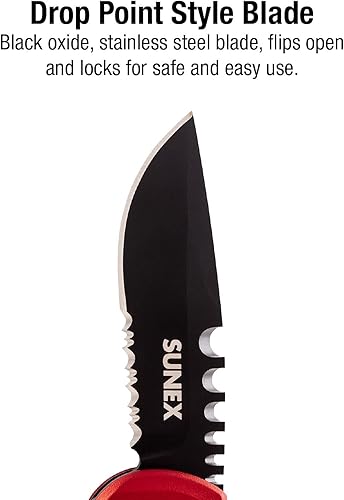 Miniatura 2 de Sunex KNWIREB - Cuchillo de electricista con hoja de punta de caída con destornillador de broca #2, bordes dentados dobles, mango de aluminio ligero