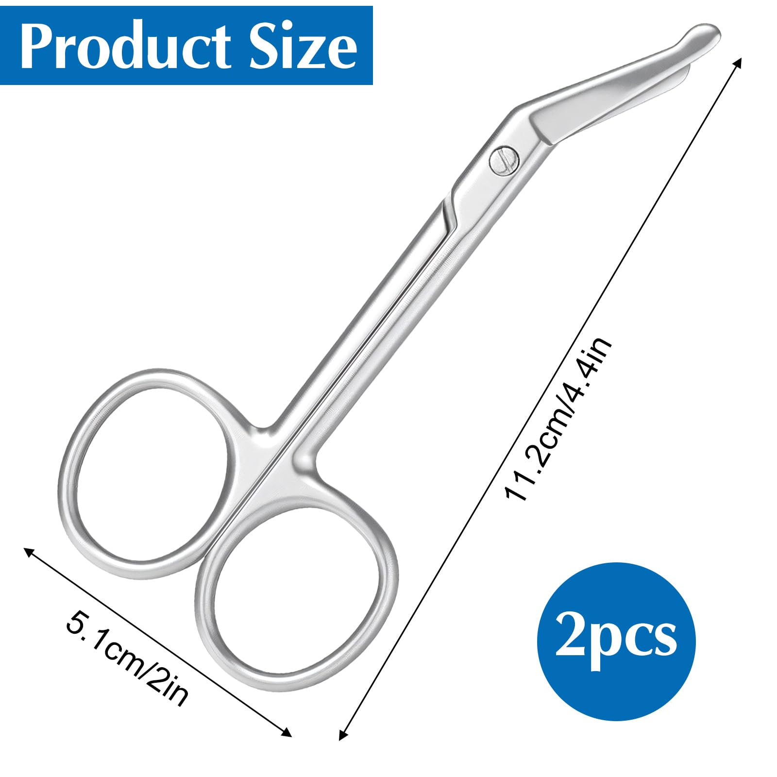 2 forbici per stomia, in acciaio inox, per bendaggi chirurgici, medici, curve, per colostomia, urotrostomia, medici, veterinari, assistenza domiciliare, 11,1 x 5,1 cm (argento)