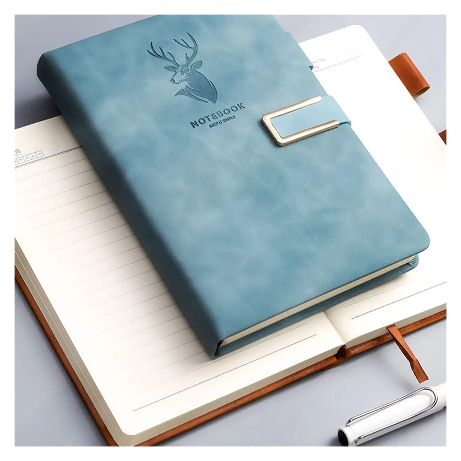 Inspirierendes Notizbuch 2 Stücke 360 ​​Blätter Business Notebook Schnalle Multi Farbe Verdickt A5 Leder Schreibwaren(Blue)