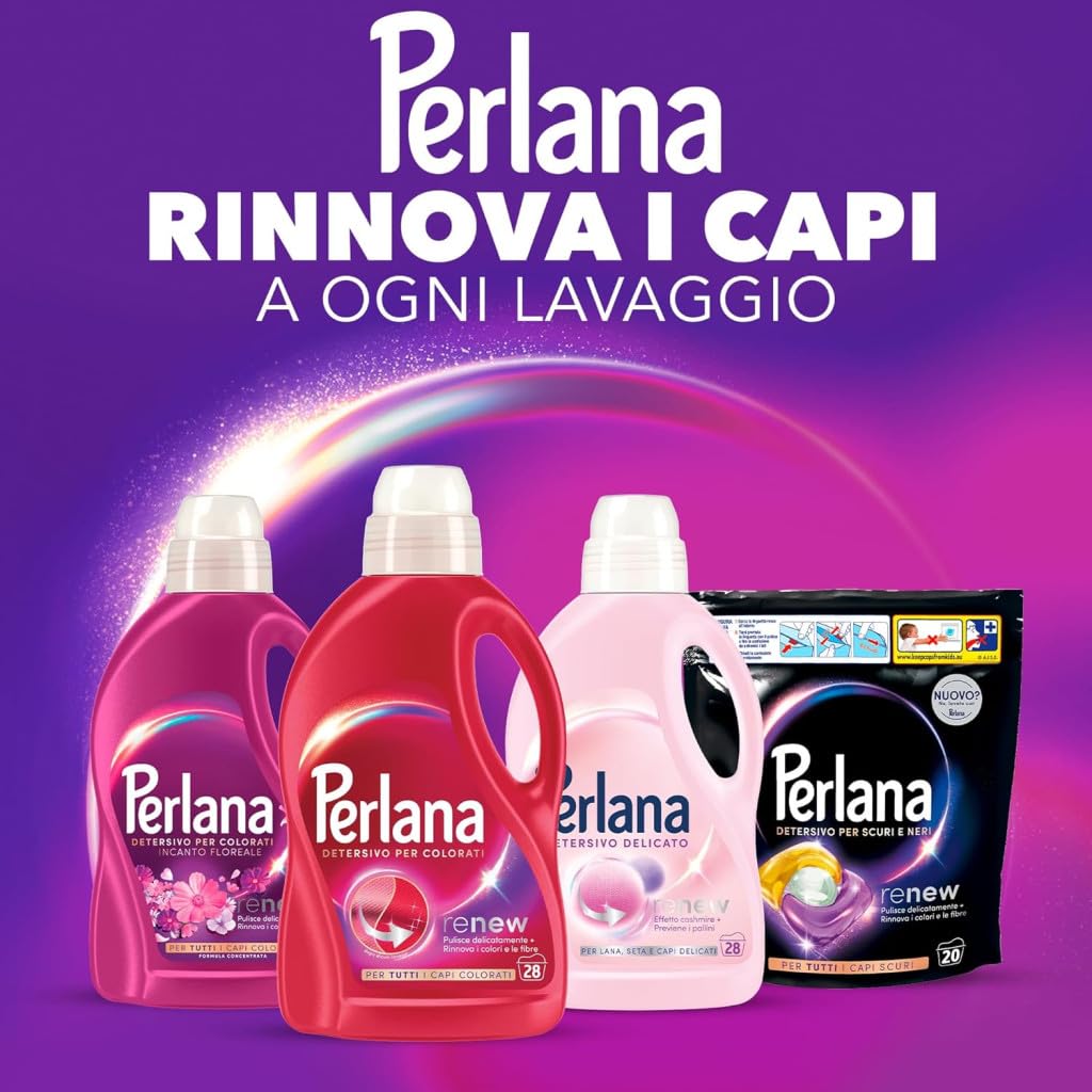 Perlana Renew Caps Black - Detergente en cápsulas para lavadora, fórmula 3 en 1, ideal para todas las prendas oscuras, paquete de 18 lavados