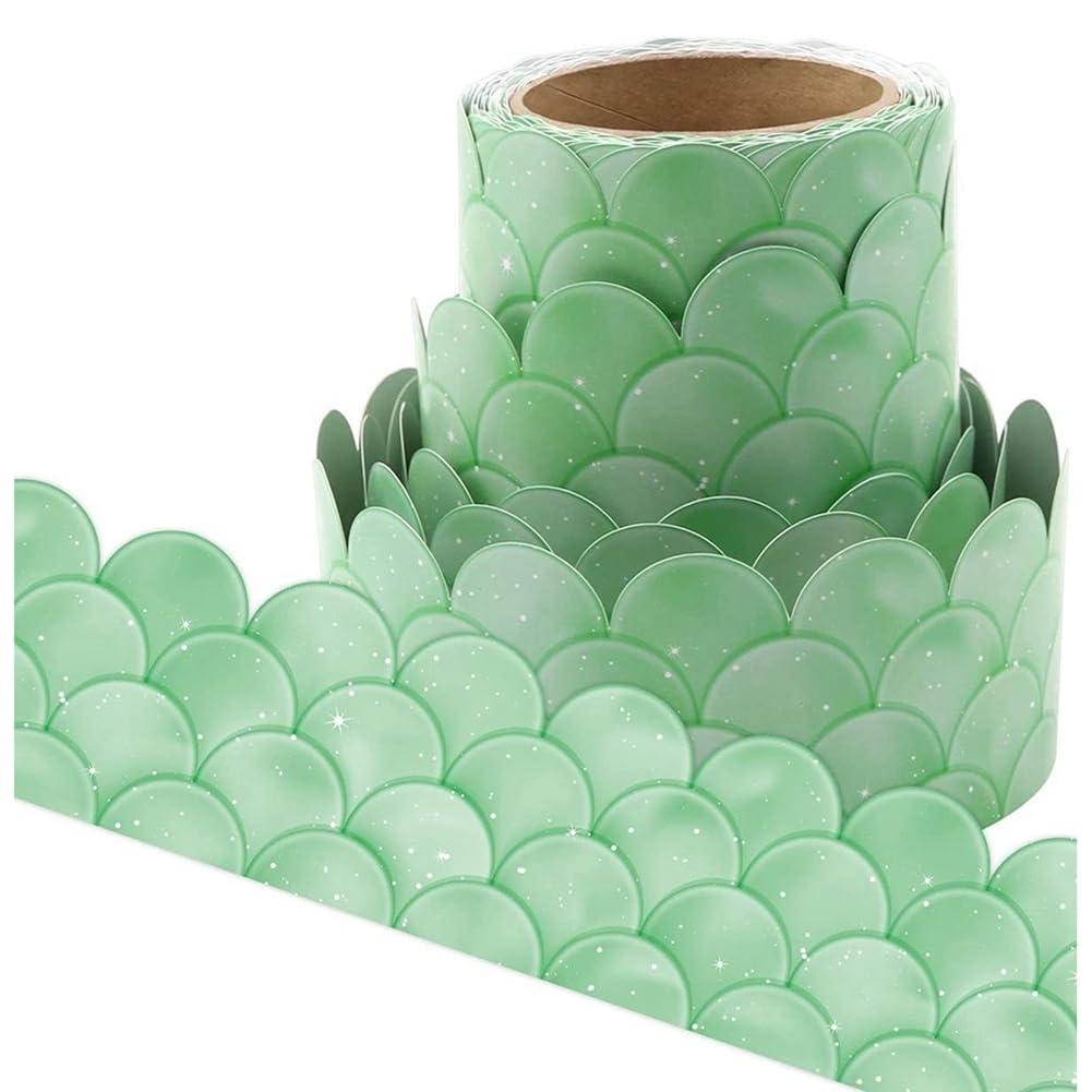 Idhadkc 20M Ombre Green Scallops Bulletin Board Borders Rainbow Straight Borders Classroom or Home School Decoration