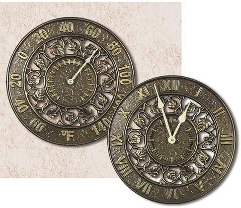 Whitehall Products Ivy Silhouette Aluminum Outdoor Clock 01834, 12 inch Diameter, French Bronze