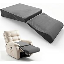 Wedge Recliner Cushion with Wave Shape Footrest for Long Sitting Elderly 35D High-Density Foam Ergonomic Recliner Pads with Non-Slip Bottom Footrest Extender Pillow with Elastic Straps
