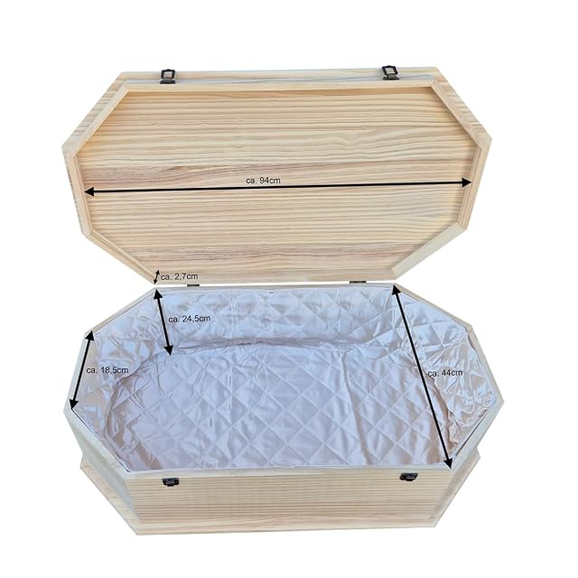 Foto 4 de 8 de petbye Ataúd de Madera para Mascotas, diseño Octogonal, Acabado Natural - tamaño 3XL para Mascotas Grandes