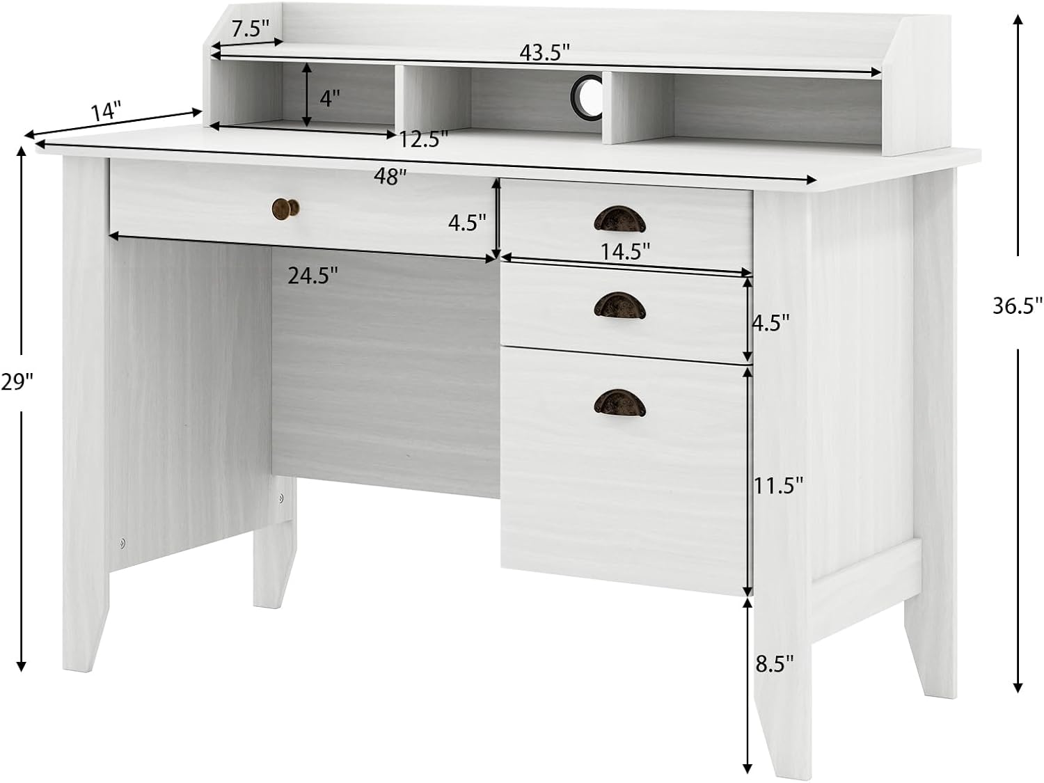 Safeplus 48" Computer Desk with 4 Storage Drawers and Hutch Wood Executive Table for PC Laptop