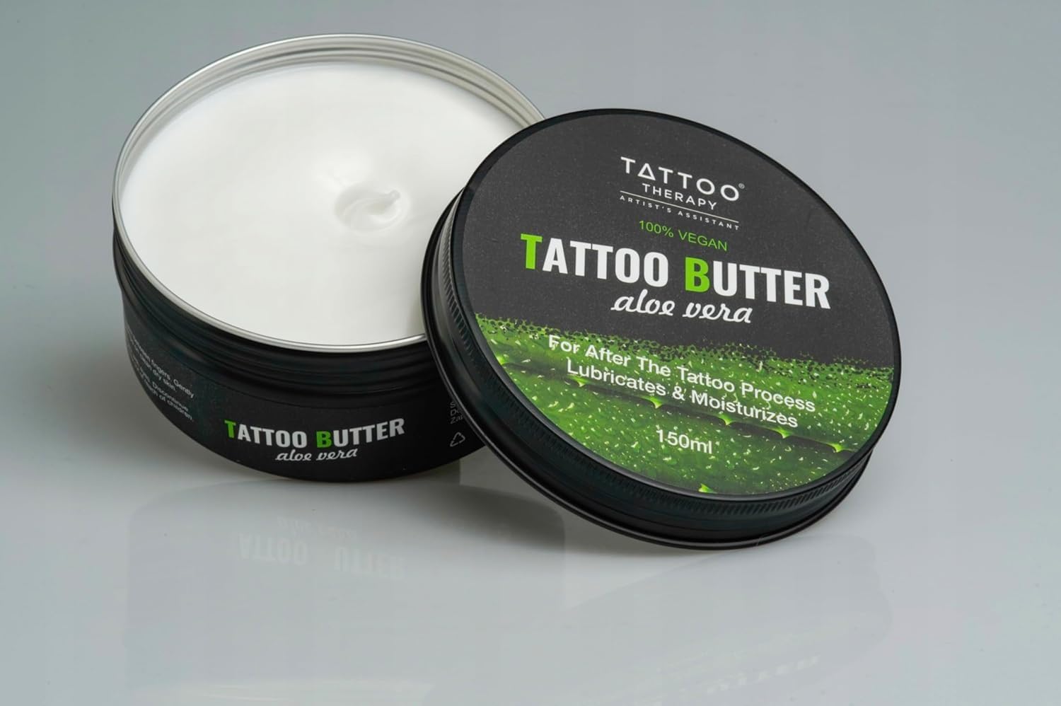 Tattoo Therapy ® - Masło do tatuażu Aloes 150 ml – 100% naturalne, hipoalergiczne masło krem do tatuażu – Wegańskie masło do pielęgnacji tatuażu
