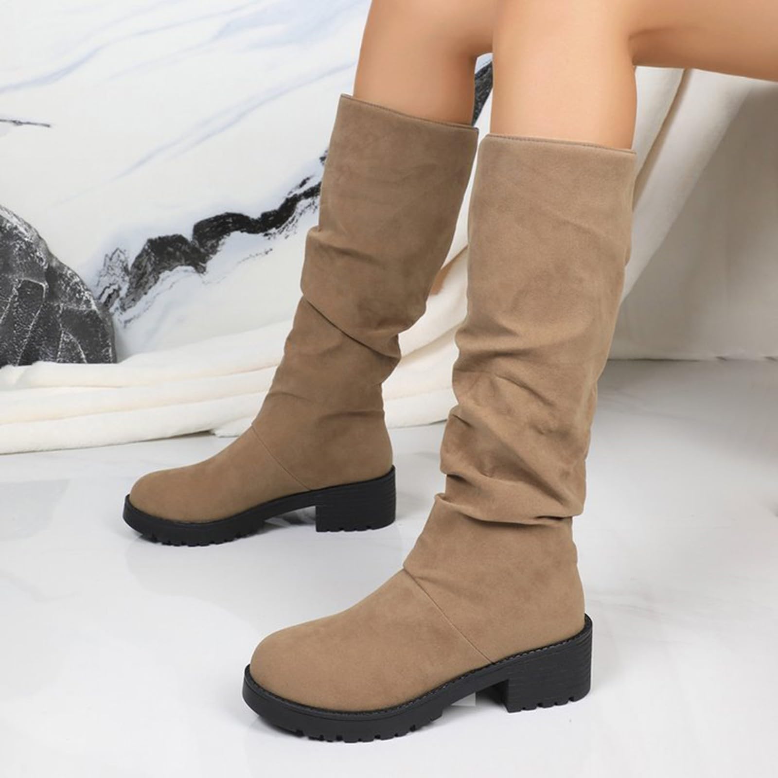 Stivali da donna lunghi in pelle scamosciata, 35-42 EU, con plateau