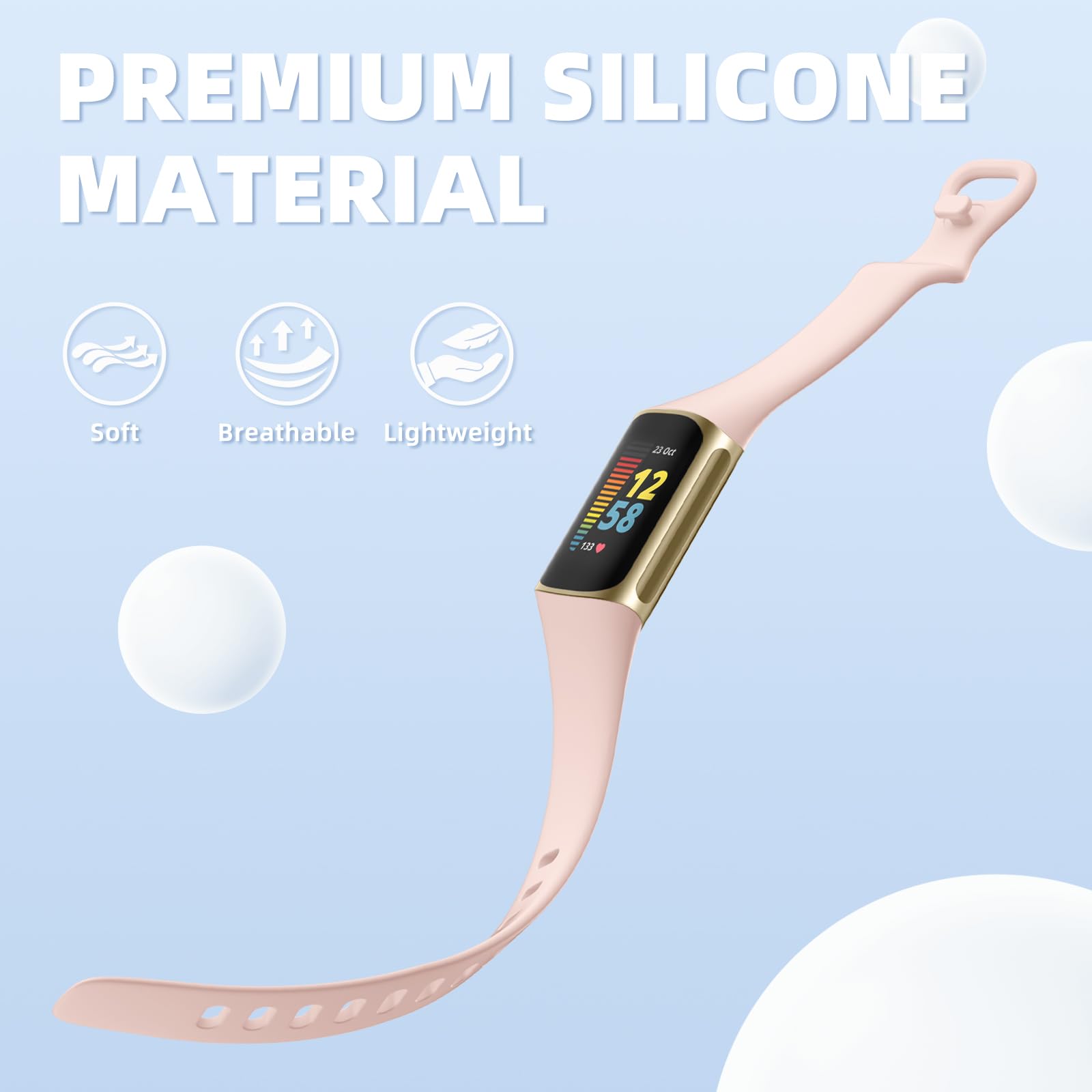 CeMiKa Silicone Slim Strap Compatible with Fitbit Charge 5/6, Soft Breathable Sport Bands - Image 2
