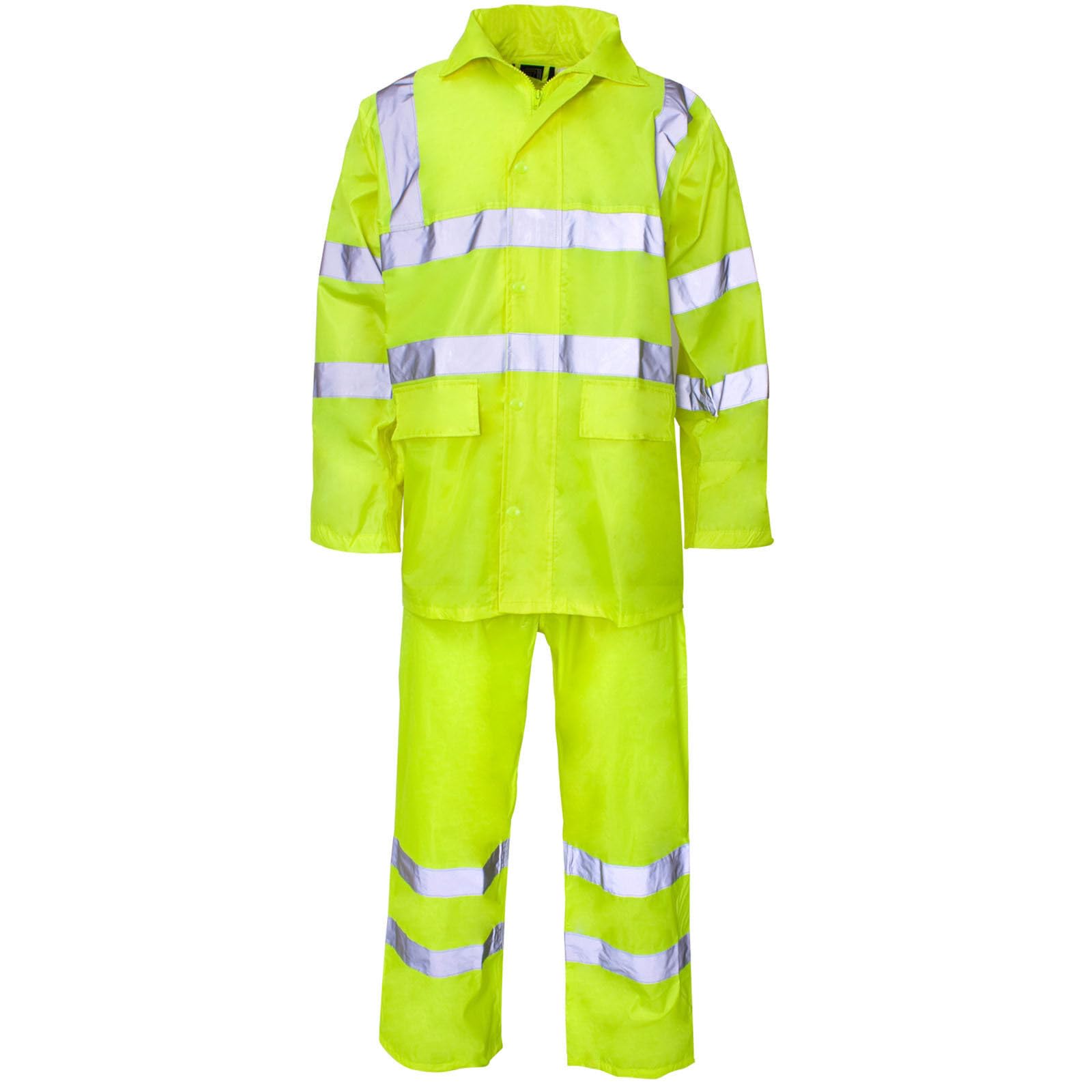 Hi Vis Viz Rainsuit 2 Piece Set High Visibility Hooded Puddle Rain Suit Jacket Trousers Waterproof Pvc Workwear Rain Wear (Yellow, 4XL)