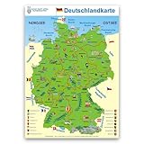  Deutschlandkarte: Lernposter 70 x 100cm, abwaschbar durch UV-Lack-Beschichtung