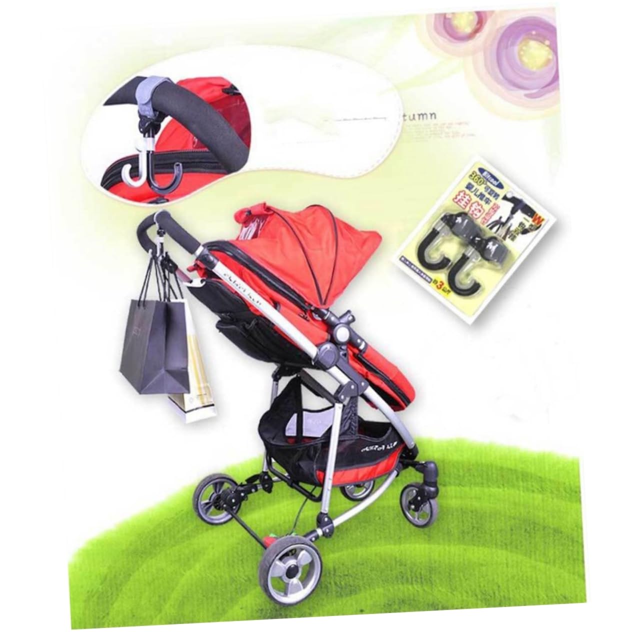 SHOWERORO 2 Pcs Stroller Hanger Hooks Loop Fastener for Baby Buggy Carriage Wheelchair 3kg Weight Capacity