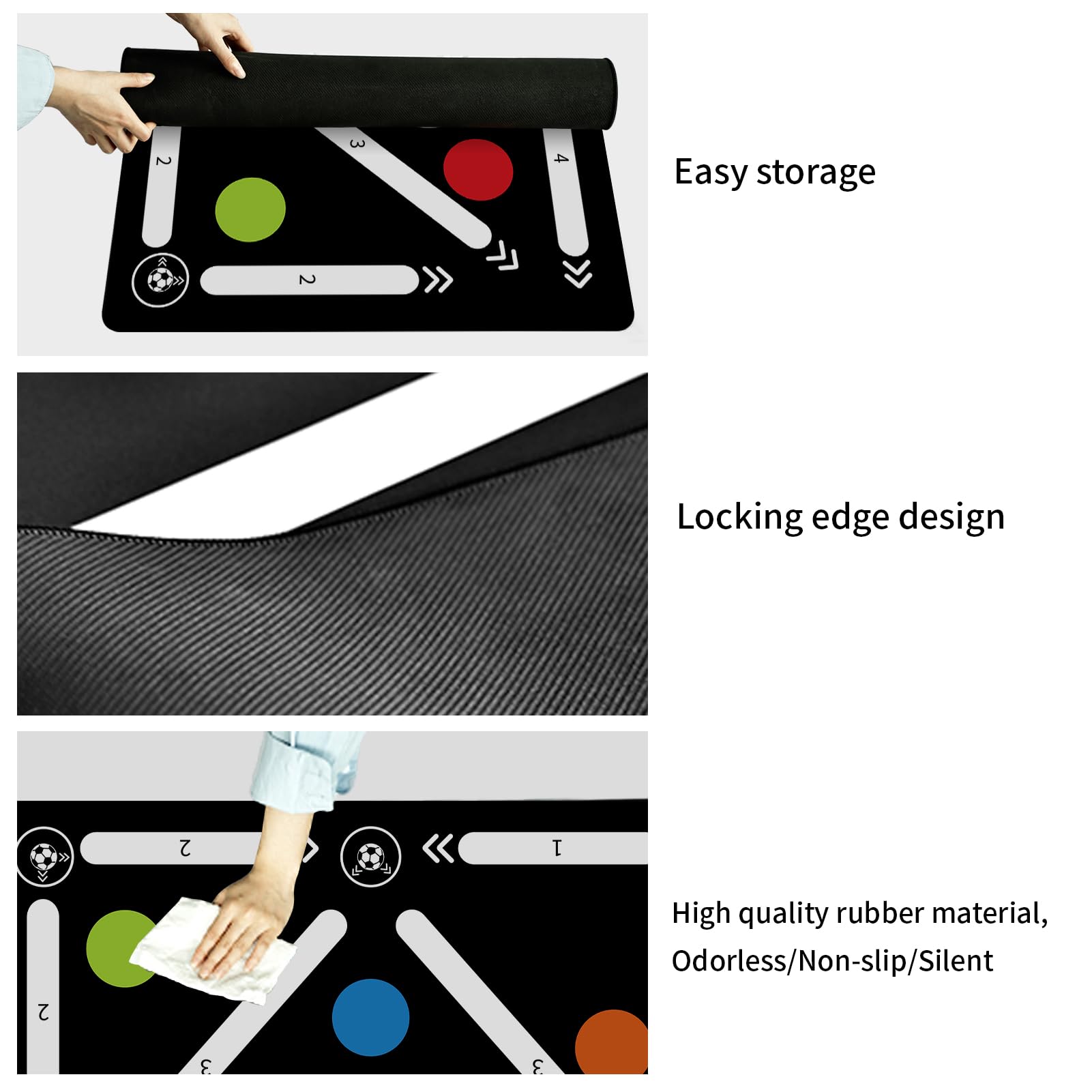 Soccer Training Mat, Agility Football Footwork Training Equipment Mat for All Ages to Improve Speed, Strength and Coordination, Video and Dynamic Manuals Included, Anti-Slip/Silent Soccer Mat