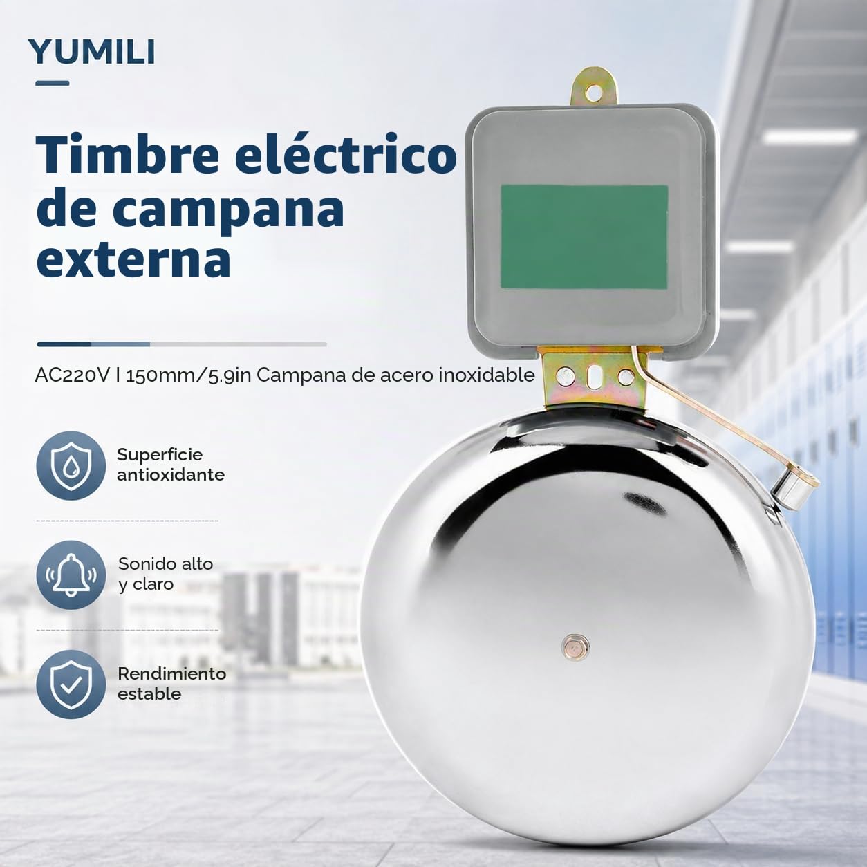 Timbre Escolar de Acero Inoxidable, Timbre Escolar Eléctrico, Timbres Potentes, Antichispas Campana Con Anillo de Tiempo Chispas Tipo Timbrede Externo Para Fábricas Escolares, 150 mm CA 220V