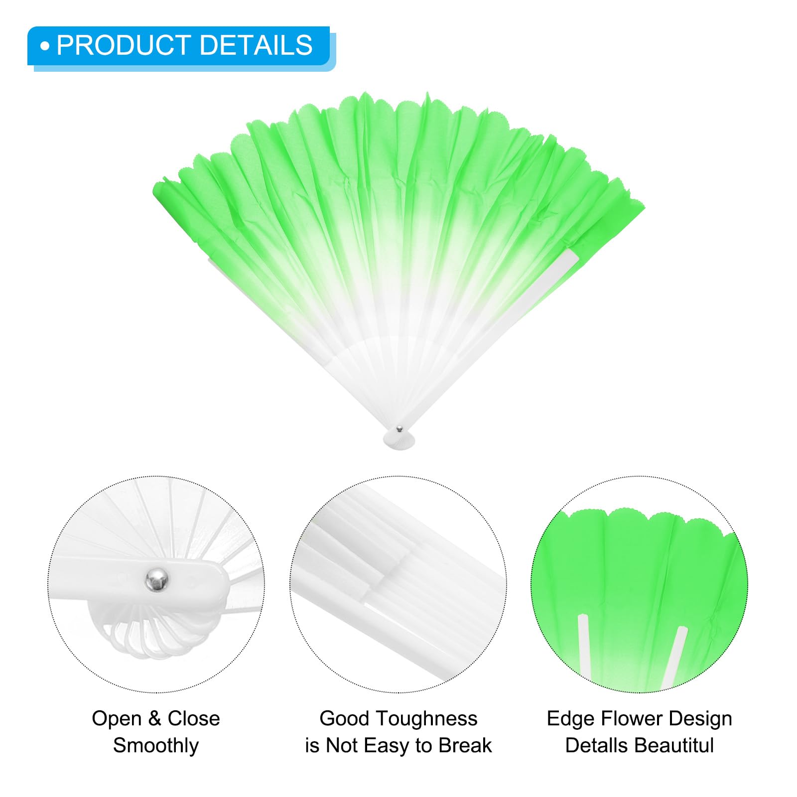 PATIKIL Folding Hand Silk Fan 24", 1 Pair Left Right Plastic Chinese Fan Dance Performance Sport, Green, 180 x 90cm / 71 x 35inch - Image 3