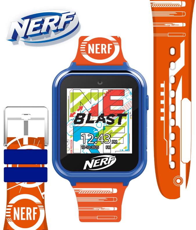 Image of NERF Kids Smartwatch - Interactive Touchscreen with Games, Camera, Step Tracker & Voice Recorder - 10 Watch Faces & Wallpapers - Adjustable Fit for Wrist Sizes 5.5 inch-8 inch