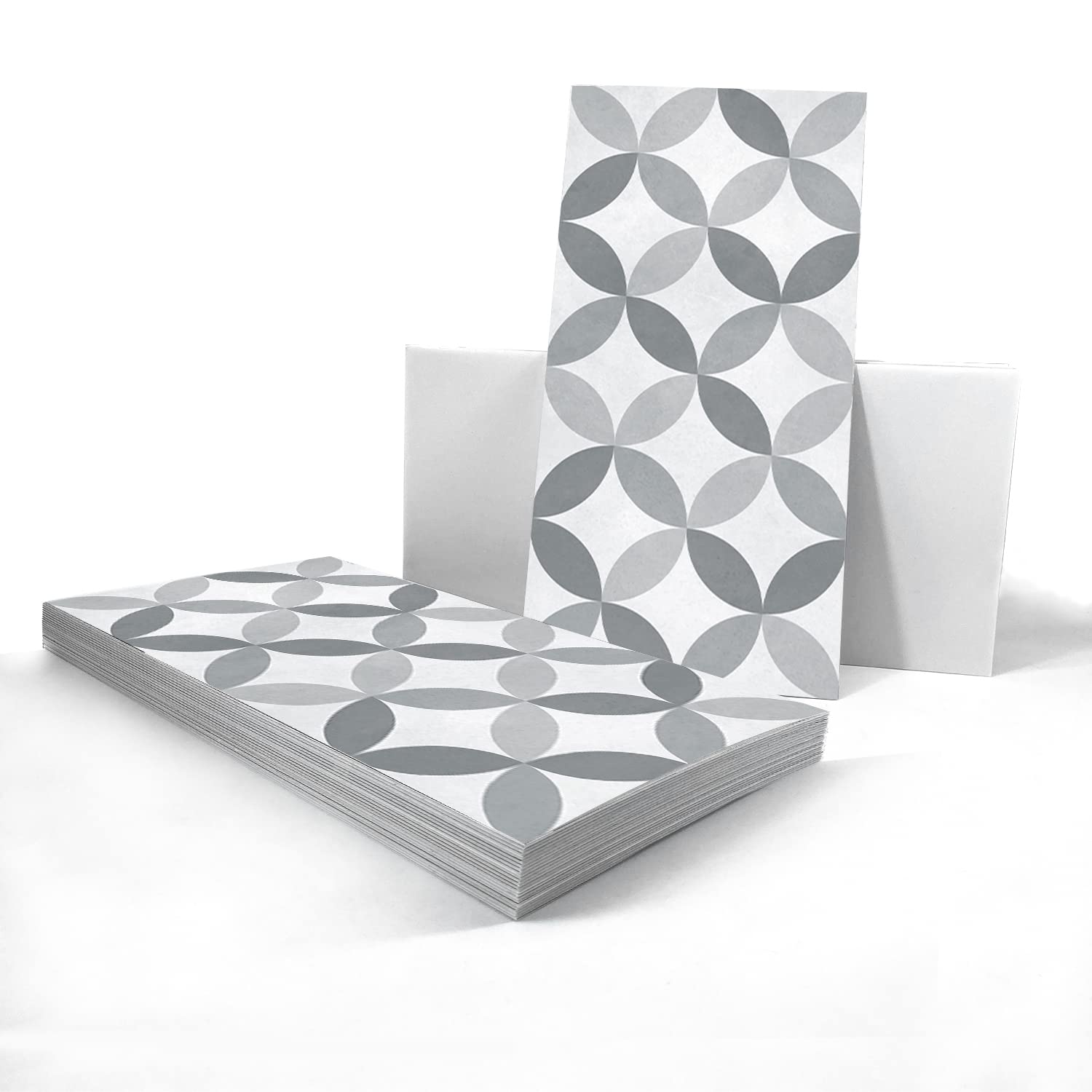Alwayspon Vinyl Floor Wall Tile Sticker, Non-Slip Sticky Back Tile Decals for Kitchen Bathroom Self-Adhesive Peel and Stick PVC Floor Sticker DIY, Grey, 30cmX15cm X24Pcs Set