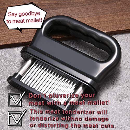 48 Blades Meat Tenderizer with Cleaning Brush Stainless Steel Ultra Sharp Needle Blades Meat Tenderizer Tool | Turn Tough & Hard Meats Into Tender Buttery Goodness | Great for chicken, Steak (black)
