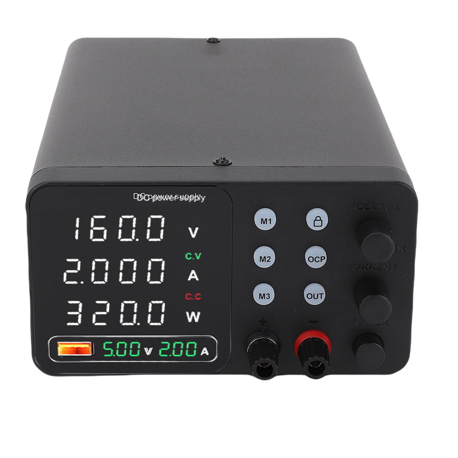 Fafeicy Fuente de Alimentación CC de 150 W Fuente de Alimentación de Banco Variable Ajustable con Carga Rápida USB Botón de Activación de Salida de 18 W para un Trabajo Seguro Carga (Enchufe UE 230V)