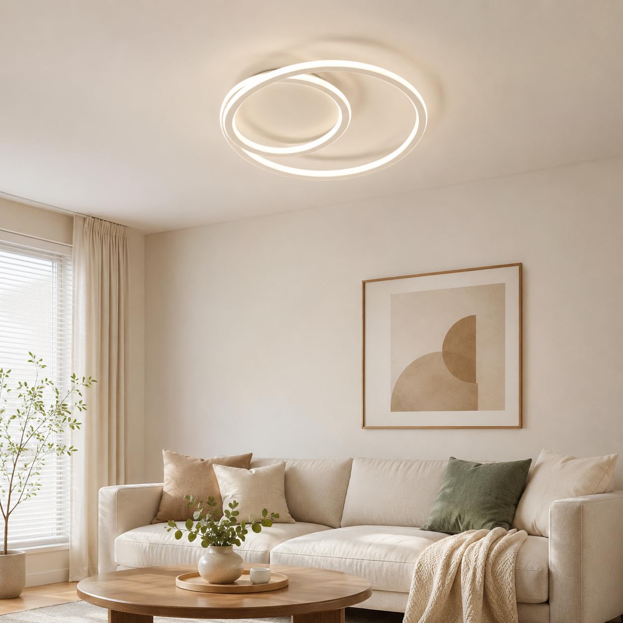 Luminaire plafonnierr LED rond moderne de 40 cm, lustre salon blanc naturel 4000 K, éclairage double face, luminaires intérieur pour salon, chambre à coucher, bureau – Blanc mat, 68 W, aucun | 4000 K, pour salon, chambre, bureau, 68 W