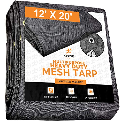 Hot Deals Xpose Safety Heavy Duty Mesh Tarp – 12’ x 20’ Multipurpose Black Protective Cover with Air Flow - Use for Tie Downs, Shade, Fences, Canopies, Dump Trucks – Tear Resistant