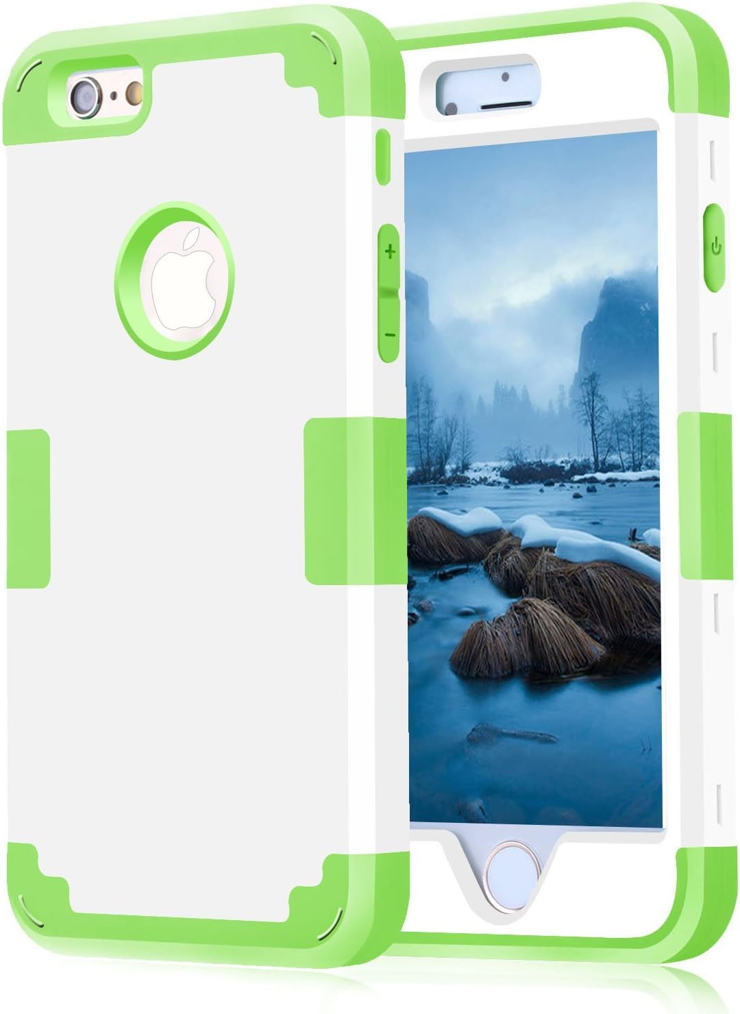 iPhone 6S Plus Case, iPhone 6 Plus Case,CNCASE Bumper Cover 3 in 1 Shield Soft TPU Hard PC Heavy Duty Hybrid Shockproof Anti-scratch Impacts Protective for iPhone 6 Plus(5.5 inch) - White/Green