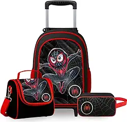 Kit Mochila de Rodinha Escolar Aranha Infantil Masculino + Lancheira Transversal + Estojo Duplo Menino