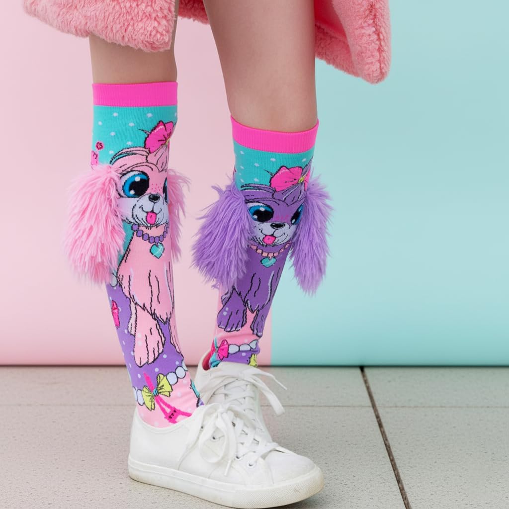 TECPHILE Girls Cute Puppy Knee-High Socks with 3D Fluffy Ears – Free Size for Age 3–12, Long Socks Printed Colorful Cartoon Dog Design, Soft & Stretchy Kids Novelty Breathable Sock - Image 7 thumbnail