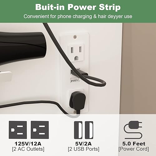 Miniatura 13 de Homsee Juego de escritorio de tocador con espejo grande iluminado deslizante, tocador con 5 cajones, estantes de almacenamiento y taburete acolchado