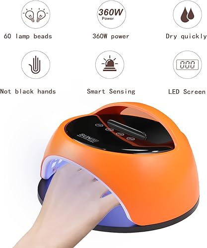 Miniatura 4 de Lámpara de uñas de gel UV de 360 W, 4 ajustes de temporizador, lámpara de secado de gel profesional, con 60 cuentas de lámpara, para herramientas de