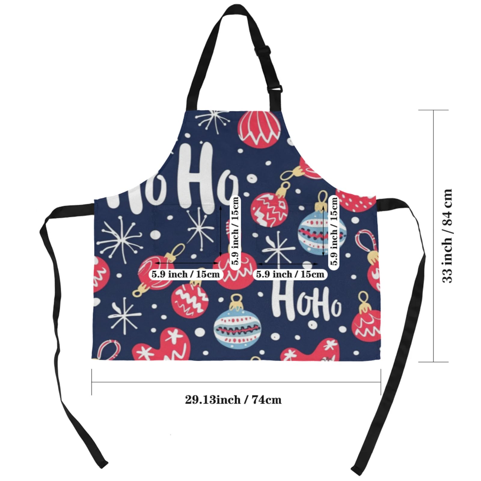 Aglebo Cartoon Christmas Ball Snowflake Chef Apron with Pockets Adjustable Shoulder Strap Waterproof Cooking Apron for Kitchen Baking Gardening Pottery Painting