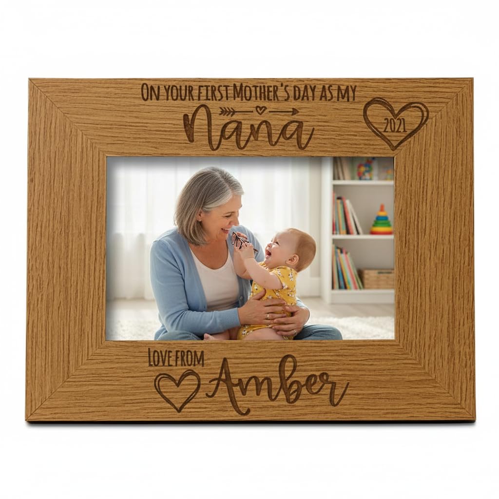 Ukgiftstoreonline Brown Personalised First Mothers Day As A Nana Photo Frame Landscape (4 X 6 Inch)