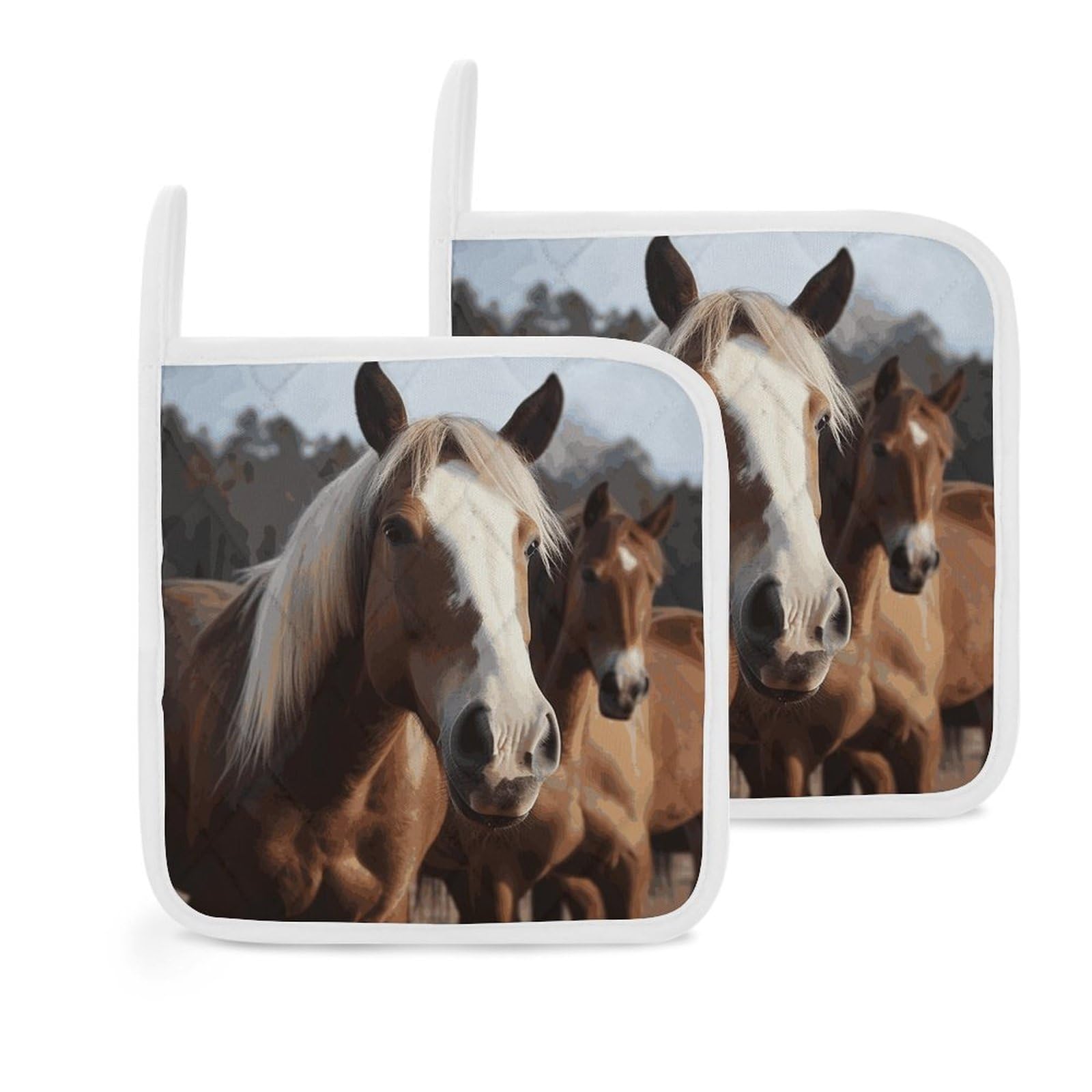 Btcowzrv Style Horses Animals 2 Pack Pot Holders For Kitchen, Heat Resistant Potholder Set With Hanging Loops, Hot Pads For Oven Baking Cooking