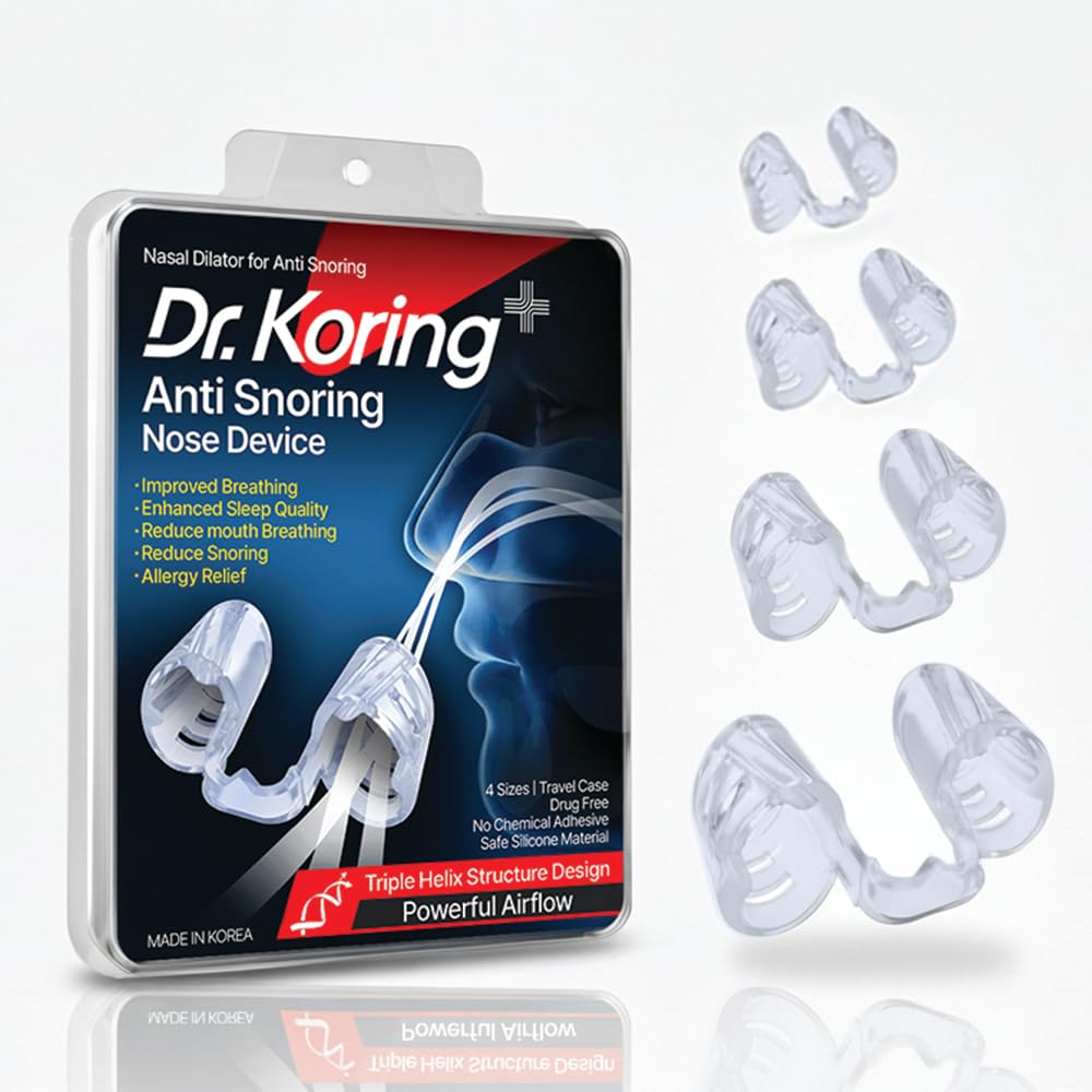 Dr. Koring Snoring Solution Nasal Dilators for Sleeping Snore Stopper Device Clip (Made in Korea) (Helical Design) (100% Silicone) (4 Sizes) – Anti