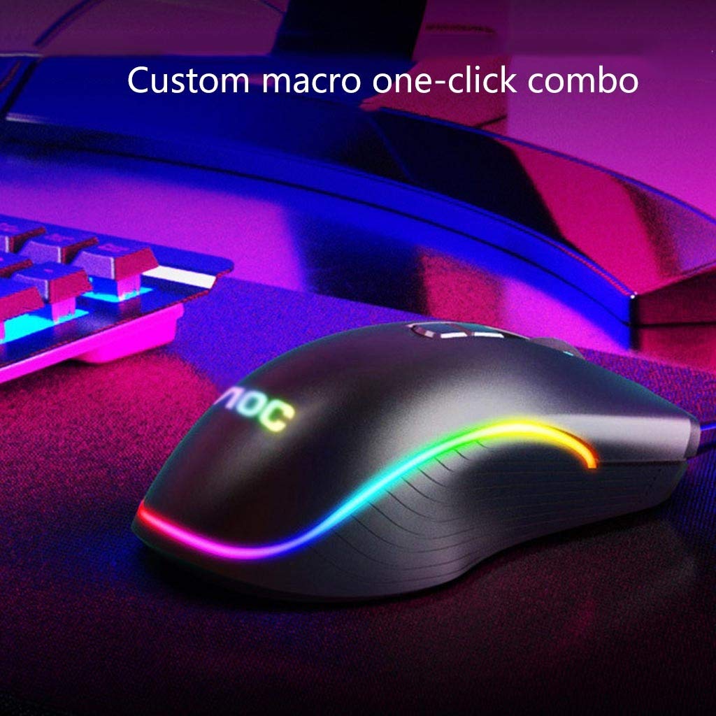 RajoNN Ratones Ratón con Cable, Modos de retroiluminación LED RGB Ratones para Juegos de computadora, Ratón óptico ergonómico para PC portátil Gamer de 6400 PPP, para Windows 7/8.1/10