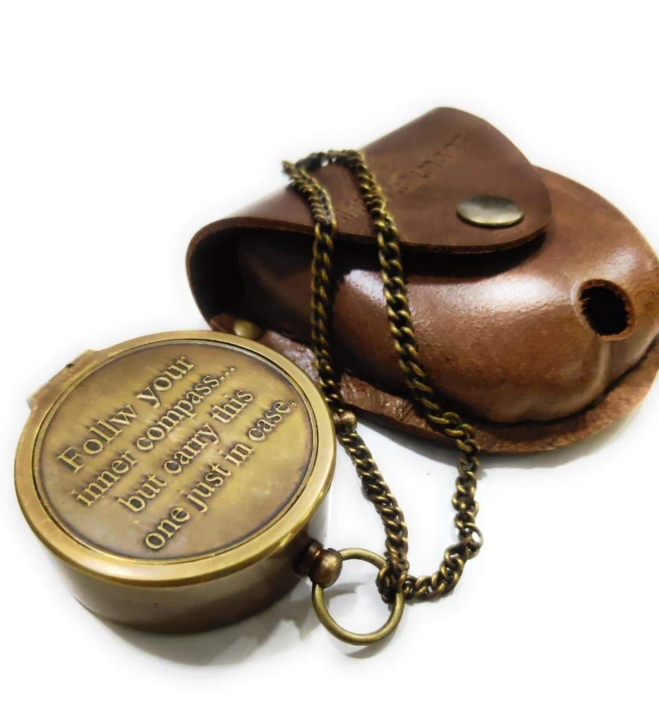 NauticalMartDirectional Compass William Ernest Heanly Quote Engraved with Leather Case for Camping, Hiking, Touring