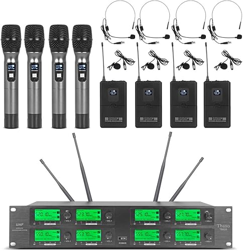 Sistema de micrófono inalámbrico Frecuencia A 8 canales Micrófono UHF 4 micrófono de mano 4 micrófono de auricular 4 micrófono lavalier 4 micrófono