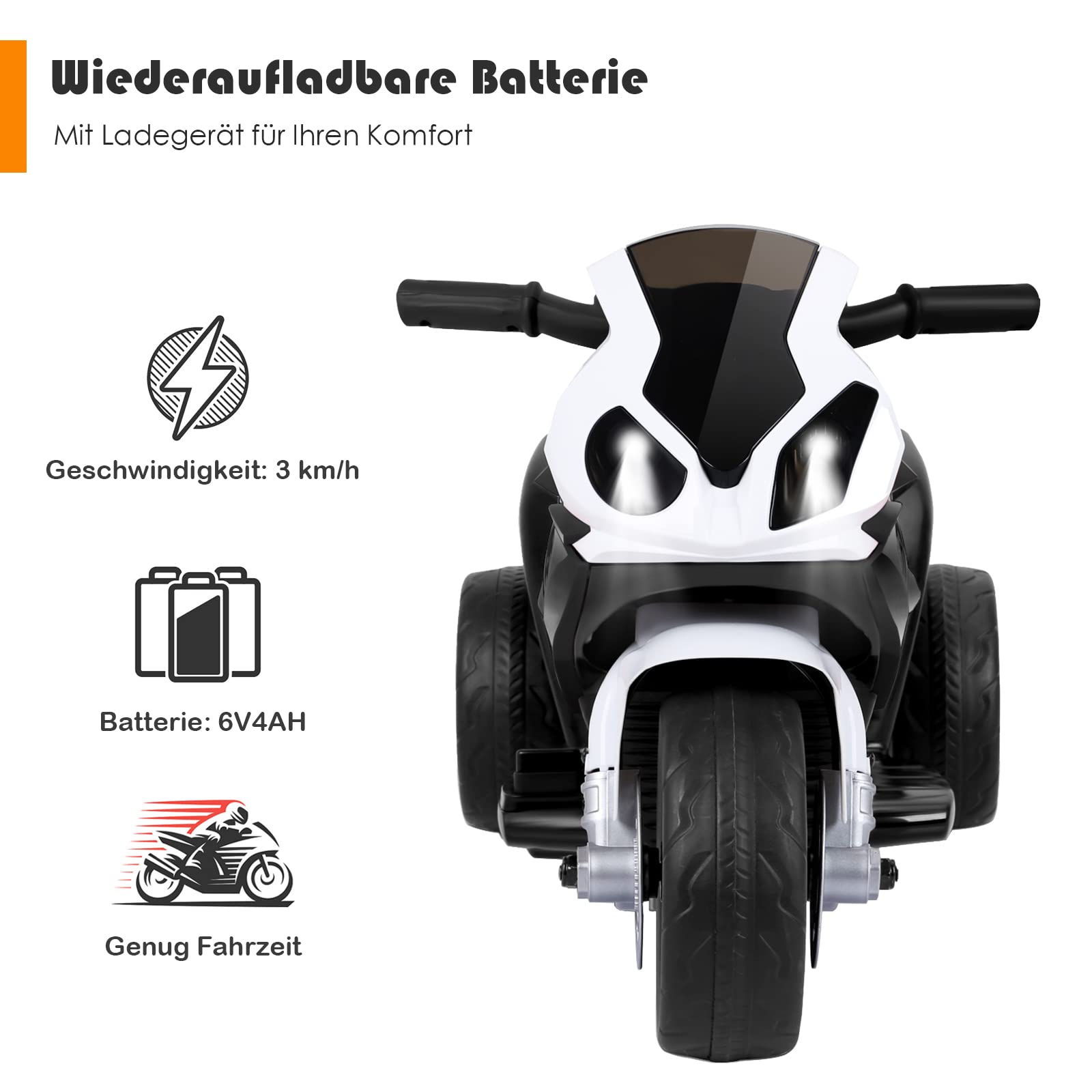 DREAMADE Kinder Elektro Motorrad, 6V Kindermotorrad Elektrisch mit Musik & Licht & Hupe & Stützrädern, 3 km/h, Elektro-Dreirad Elektromotorrad für Kinder 18-36 Monaten (Schwarz)