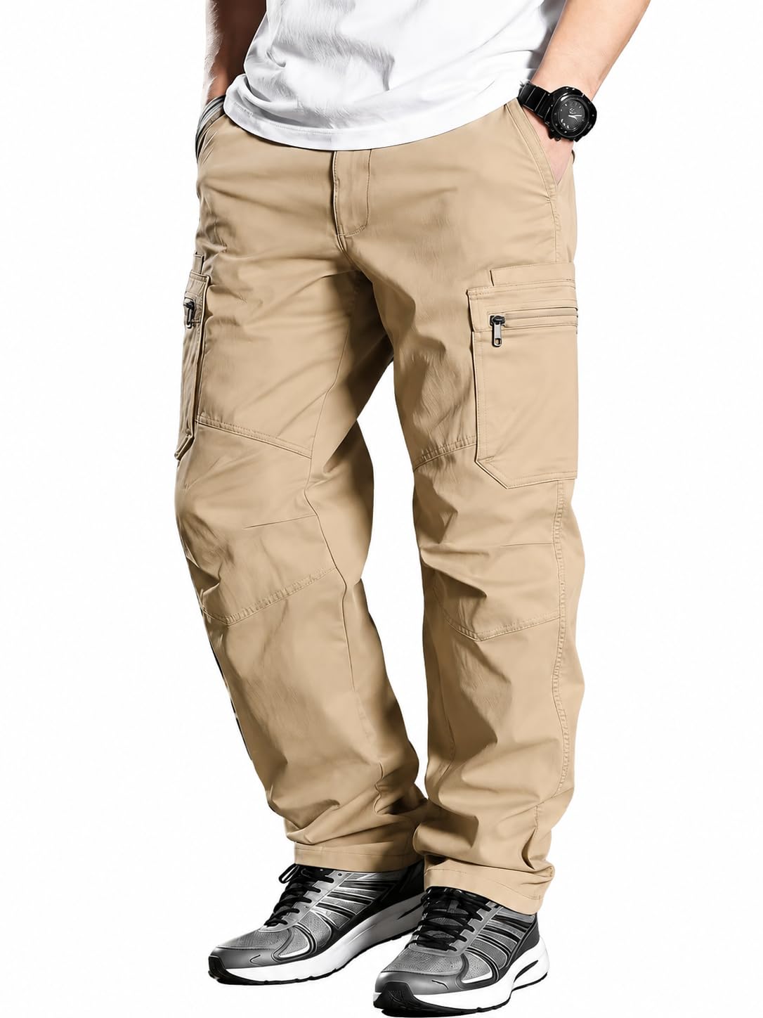 JV CLOTH Men's Pure Cotton Cargo Pants | Regular Fit Multi-Pocket Utility Trousers for Men | Solid Cargo Bottom Wear with Zip Pockets | Comfortable Casual Outdoor Wear