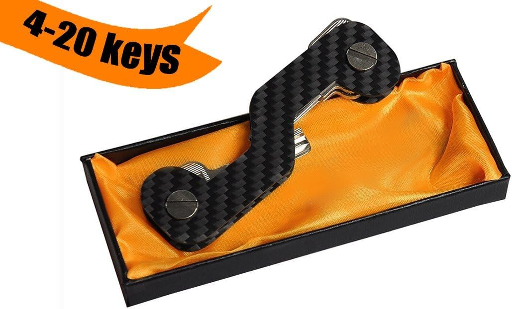 Compact Key Organizer and Smart Key Holder 2018 Modern Design Carbon Fiber Pocket Keychain Organizer Slim (4-20 Keys) with Bottle Opener, Key Loop Carabiner, Sim Card Eject Pin Needle. Premium Gift