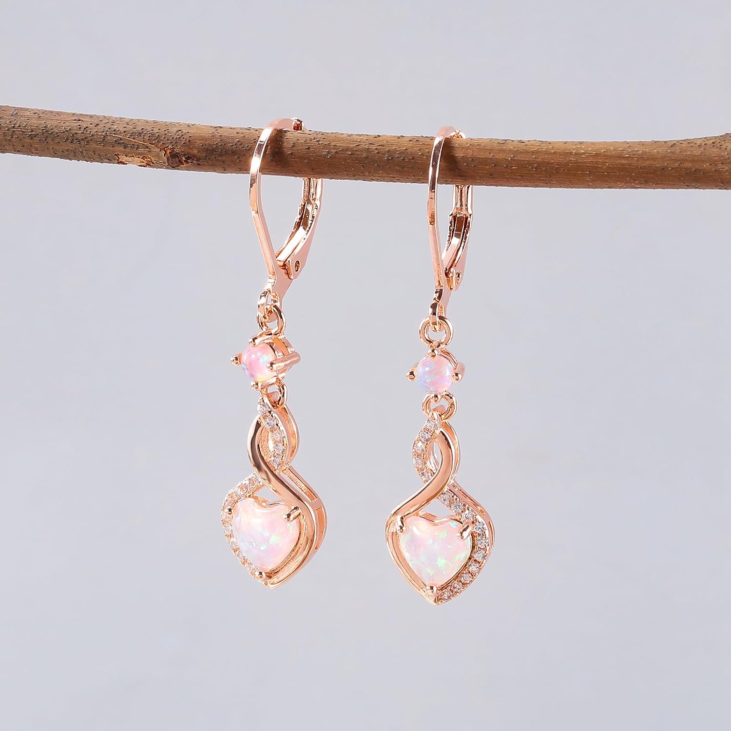 CiNily Opal Dangle Drop Earrings for Women Teen, 14K White Gold | Gold Plated Heart Pendant Ear Rings Cubic Zircon Leverback Earrings Opal Jewelry Gift for Wedding Christmas Birthday - Image 6