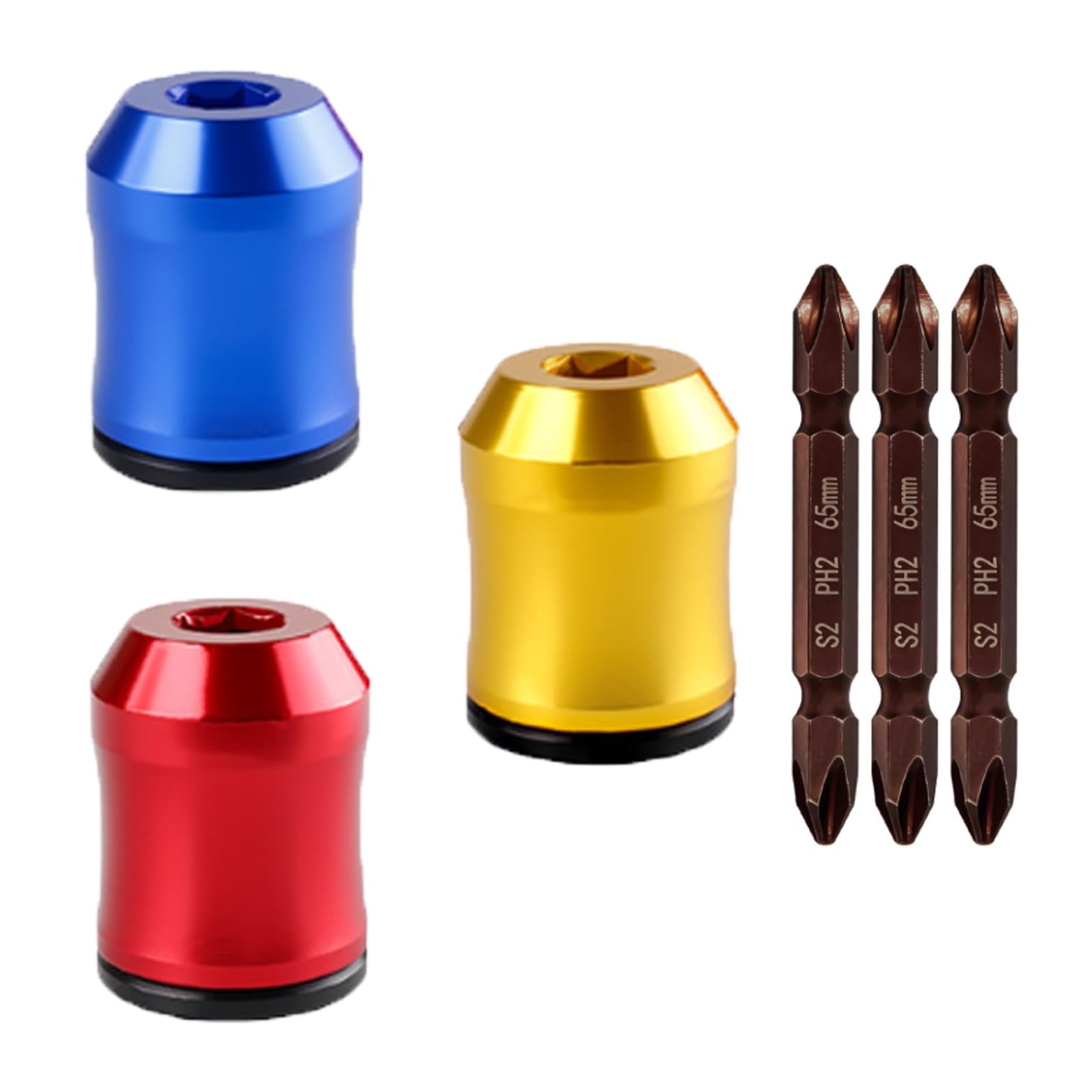 3Pcs Screwdriver Head Magnetic Ring, Removable Magnetic Screwdriver Bits, Screw Ring Set Tool with 3Pcs Ph2 Screwdrivers Bit Set, for Hex Screwdrivers, Power Bits, Alloy Screw Holder and DIY Repair