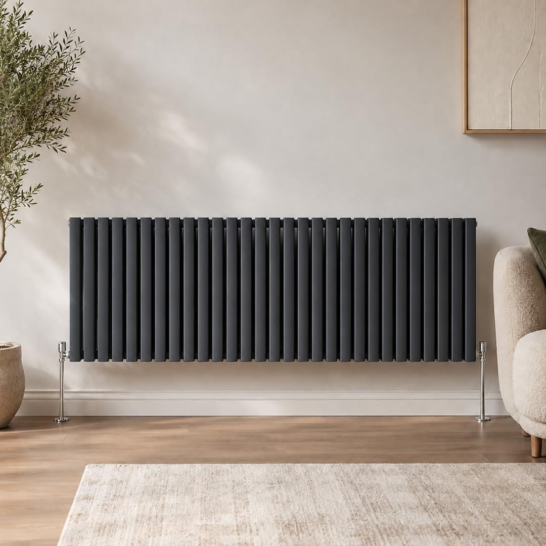 Built Right Oval Designer Radiator, Central Heating Radiator, Horizontal & Vertical Single or Double Panel Oval Tube Radiator, White or Anthracite, Multiple Sizes (Anthracite, 600 x 1800 - Single)